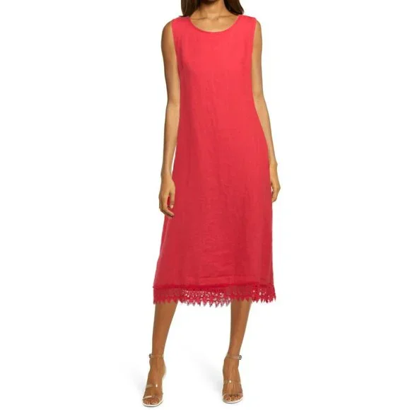 NWT Rosemarine Made In Italy Linen Crochet Hem Bow Tie Back Midi Dress - Picture 8 of 8